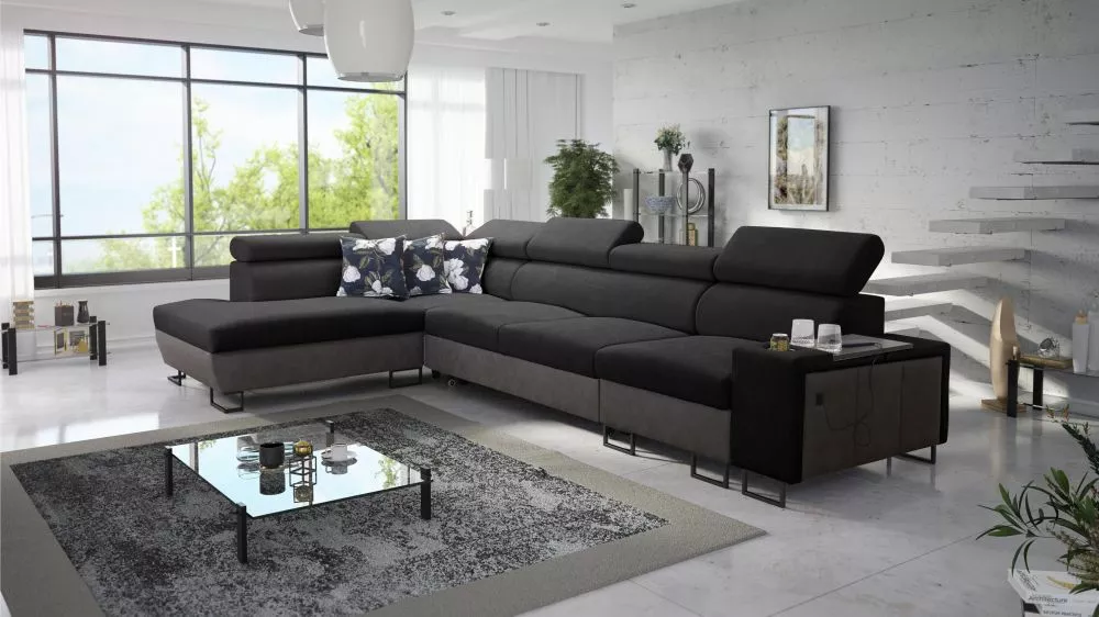 Dīvāns Melody 11 Maxi Premium Standard · Melns + grafīts · 220 × 360 × 84 cm
