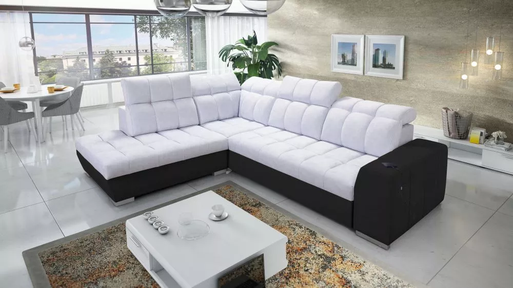 Dīvāns Pagano 7 Premium Standard · Gaiši pelēks + melns · 225 × 285 × 83 cm