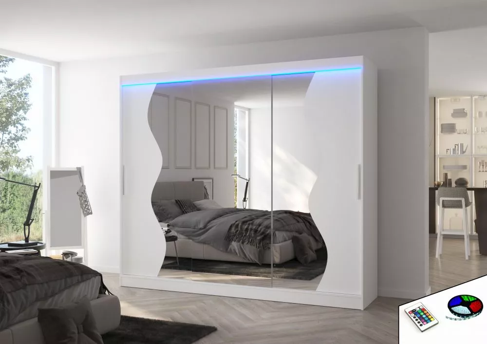 Skapis Sharon ar LED · Balts · 250 × 58 × 215 cm