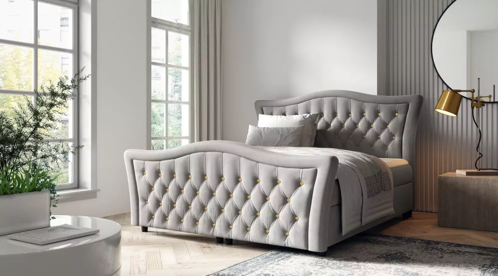 Gulta Gracia Boxspring Standard Guļamvietas platums: 120 cm, Guļamvietas garums: 200 cm, · Pelēks · 130 × 218 × 130 cm