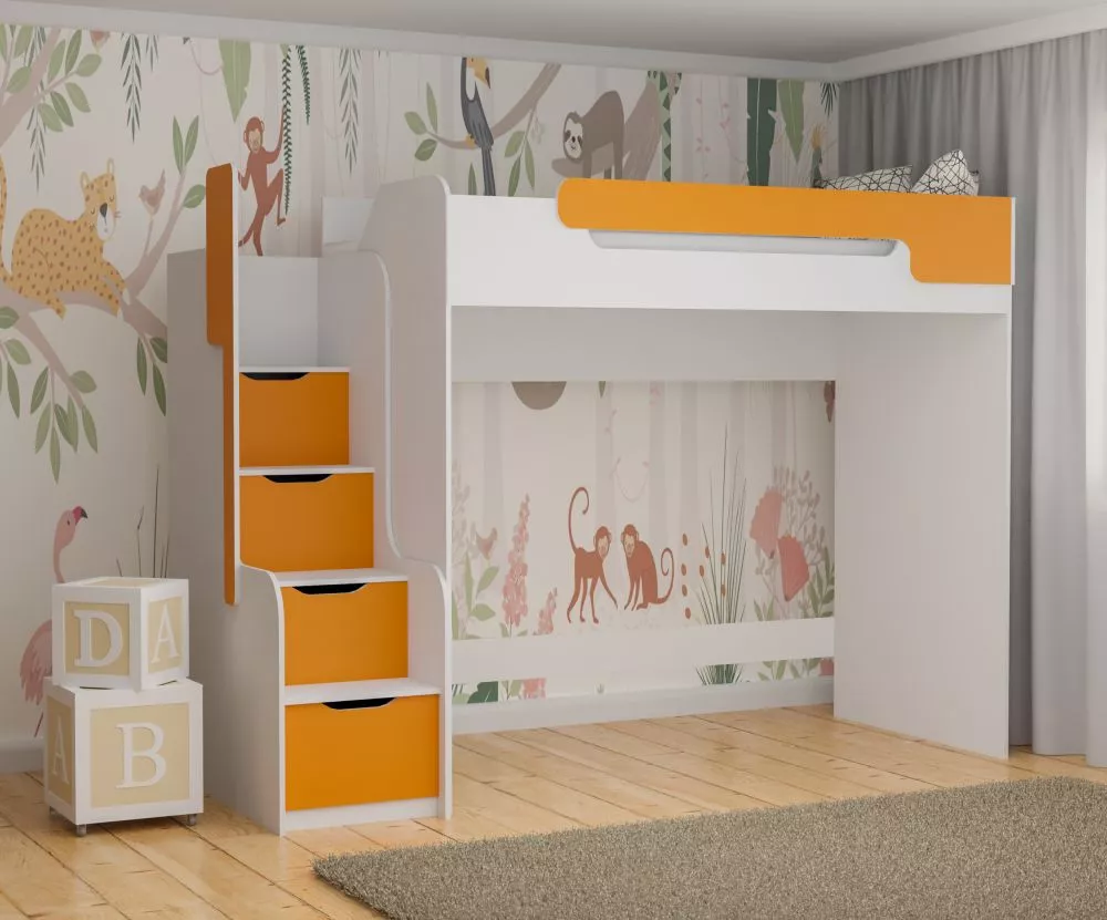 Bērnu gulta Dorian 90x200 ar stelāžu Guļamvietas platums: 90 cm, Guļamvietas garums: 200 cm, · 104 × 260 × 187 cm