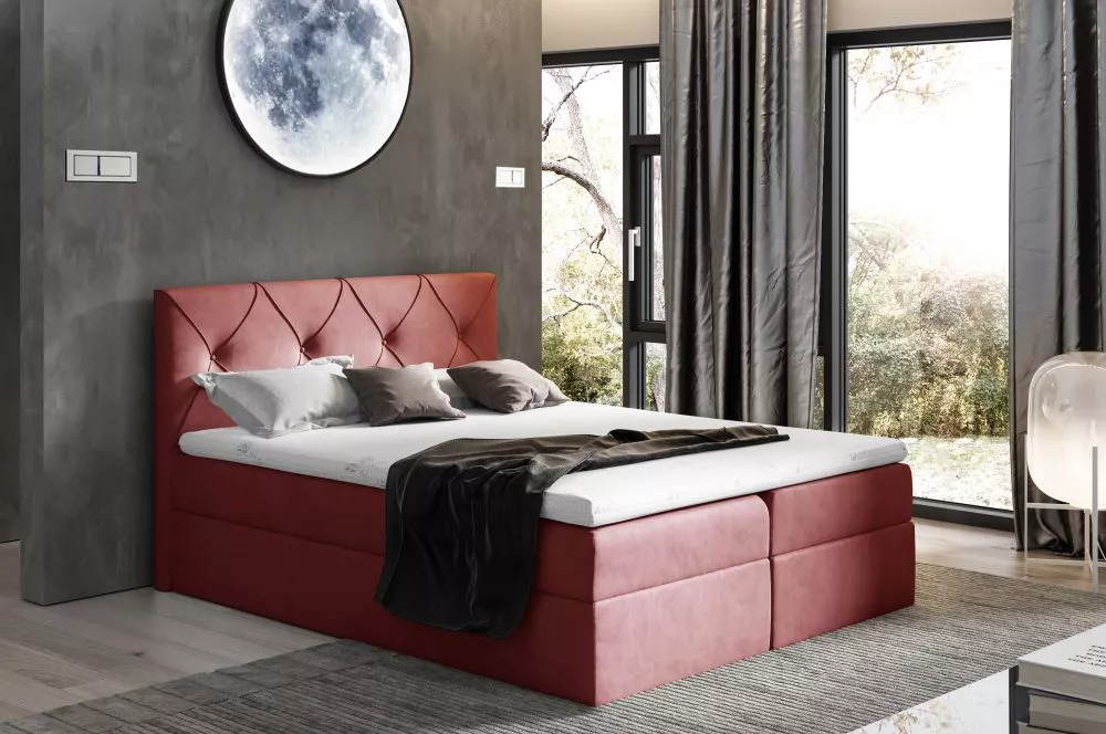 Gulta Crystal Boxspring Premium Standard Guļamvietas platums: 120 cm, Guļamvietas garums: 200 cm, · Sarkans · 124 × 208 