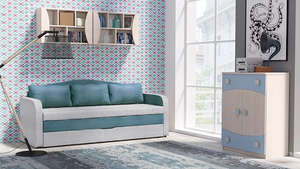 Dīvāns Tenus Sofa Standard · Gaiši pelēks + gaiši zils · 76 × 208 × 86 cm