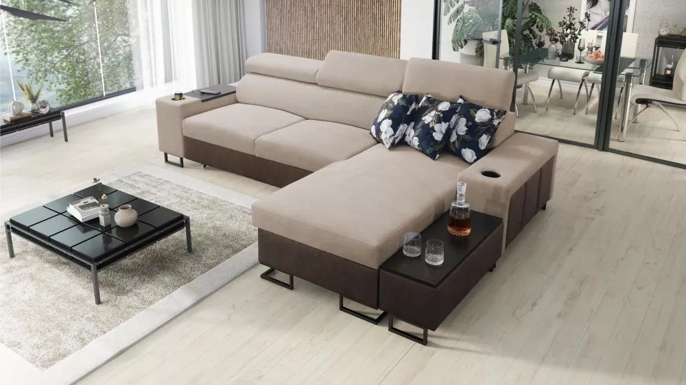 Dīvāns Melody 1 Mini Premium Standard · Gaiši brūns + tumši brūns · 170 × 274 × 84 cm