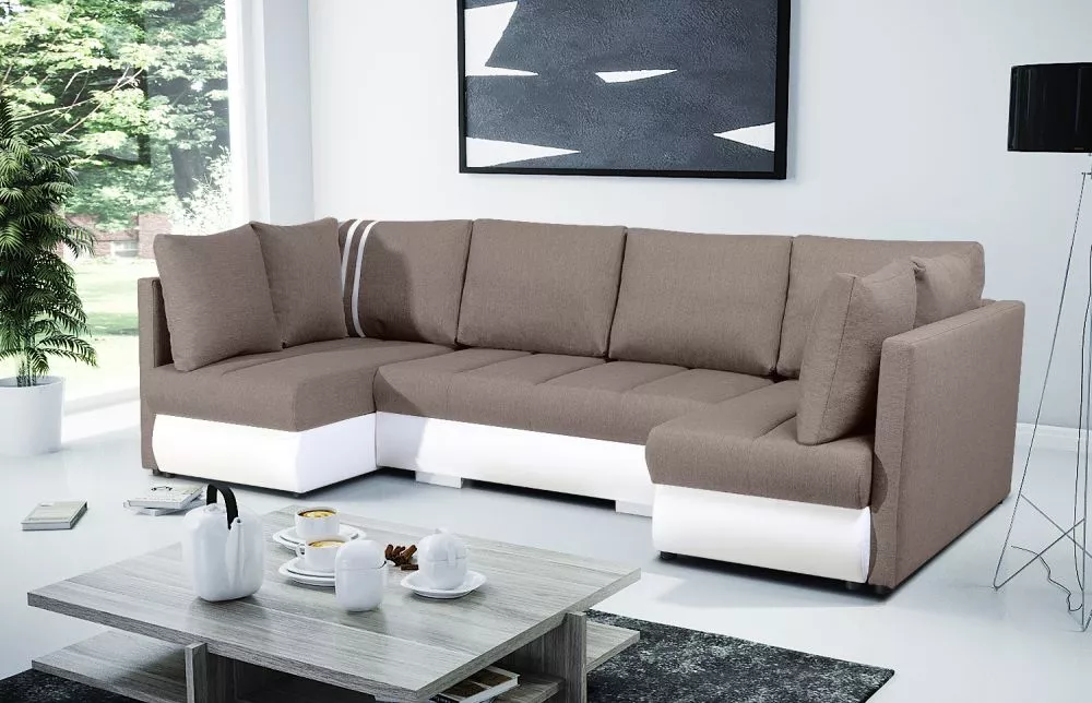 Dīvāns R-city U Standard · Gaiši brūns + balts · 144 × 288 × 90 cm
