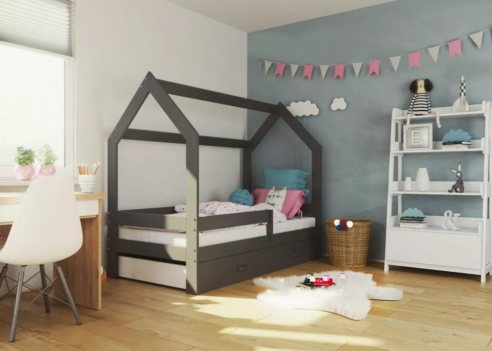 Bērnu gulta Domek D3 ar stelāžu Guļamvietas platums: 80 cm, Guļamvietas garums: 160 cm, · 87 × 164 × 144 cm