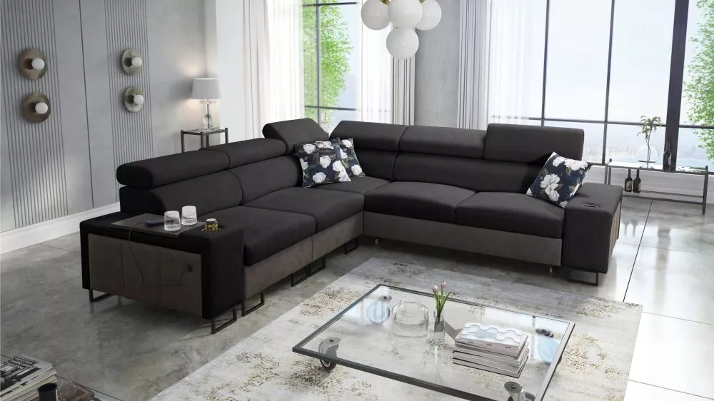 Dīvāns Melody 3 Premium Standard · Melns + grafīts · 282 × 282 × 84 cm