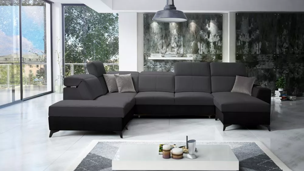 Dīvāns Belutti 6 Mix Standard · Grafīts + melns · 236 × 362 × 84 cm