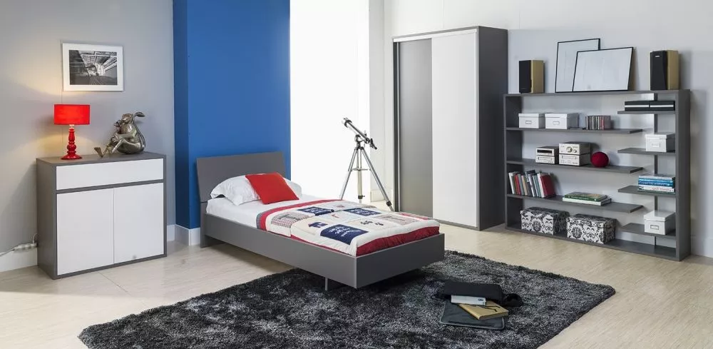 Bērnu gulta Zonda Z12 90x200 ar stelāžu Guļamvietas platums: 90 cm, Guļamvietas garums: 200 cm, · Pelēks · 100 × 210 × 8