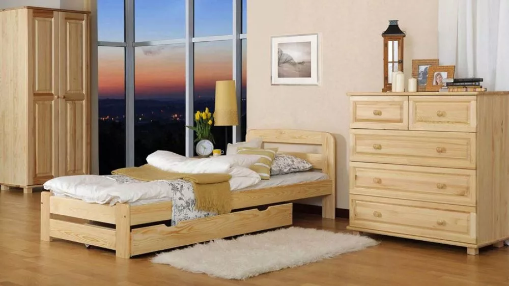 Gulta Lidia ar stelāžu Guļamvietas platums: 90 cm, Guļamvietas garums: 200 cm, · Priede · 98 × 207 × 69 cm