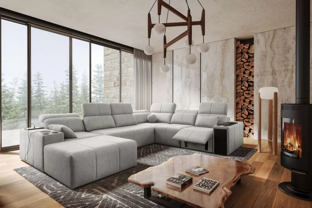 Dīvāns Mindy 8 MIX Standard · Gaiši pelēks · 291 × 359 × 77 cm