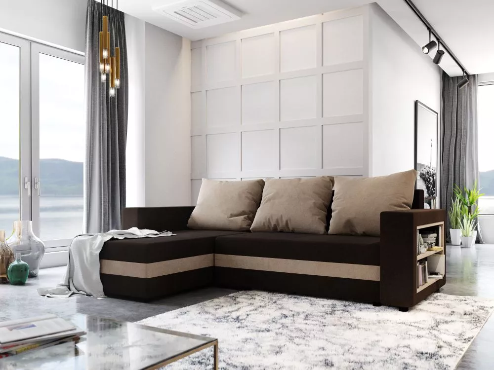 Dīvāns Sydney standard ar plauktiem · Brūns + bēšs · 152 × 235 × 85 cm