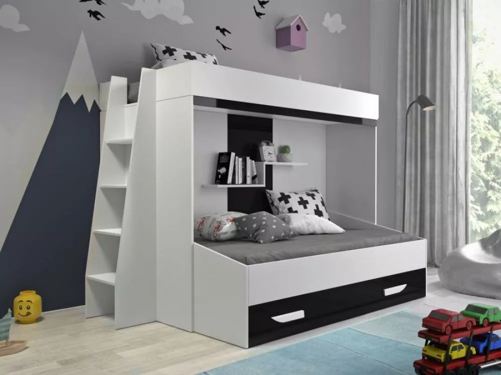Bērnu gulta Party 17 ar stelāžām Guļamvietas platums: 90 cm, Guļamvietas garums: 200 cm, · 135 × 230 × 165 cm