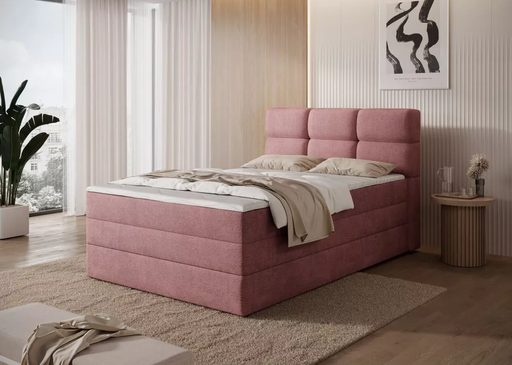 Gulta Kasped Boxspring Premium standard Guļamvietas platums: 140 cm, Guļamvietas garums: 200 cm, · Rozā · 141 × 215 × 10