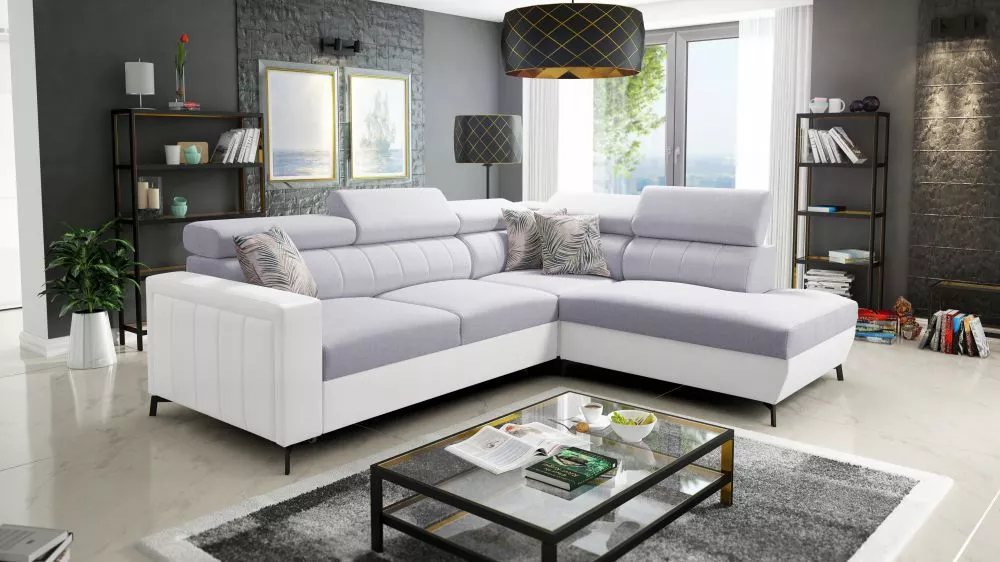 Dīvāns Baltico 3 Maxi Standard · Gaiši pelēks + balts · 224 × 275 × 83 cm