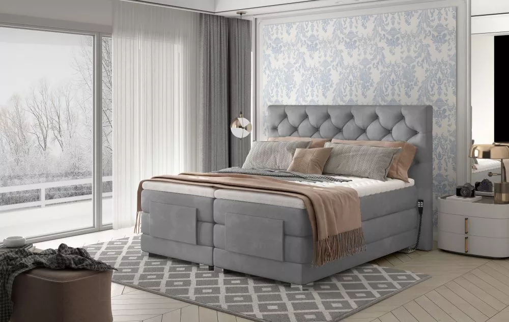 Gulta Clover Electric Boxspring standard Guļamvietas platums: 90 cm, Guļamvietas garums: 200 cm, · Pelēks · 109 × 217 × 