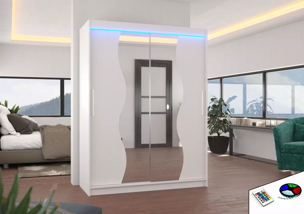 Skapis Renzo ar LED · Balts · 150 × 58 × 200 cm