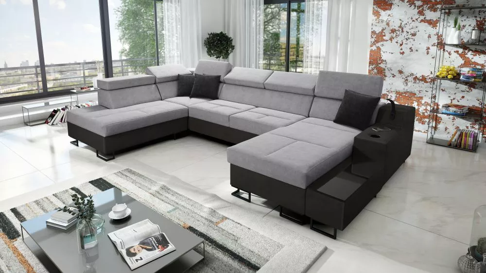 Dīvāns Alicante 6 Whisper Eco Standard · Pelēks + melns · 223 × 361 × 81 cm