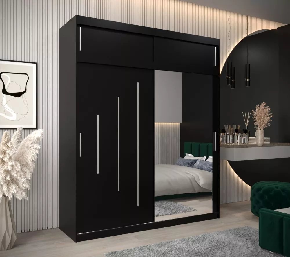 Skapis York 2 Premium · Melns · 200 × 62 × 240 cm