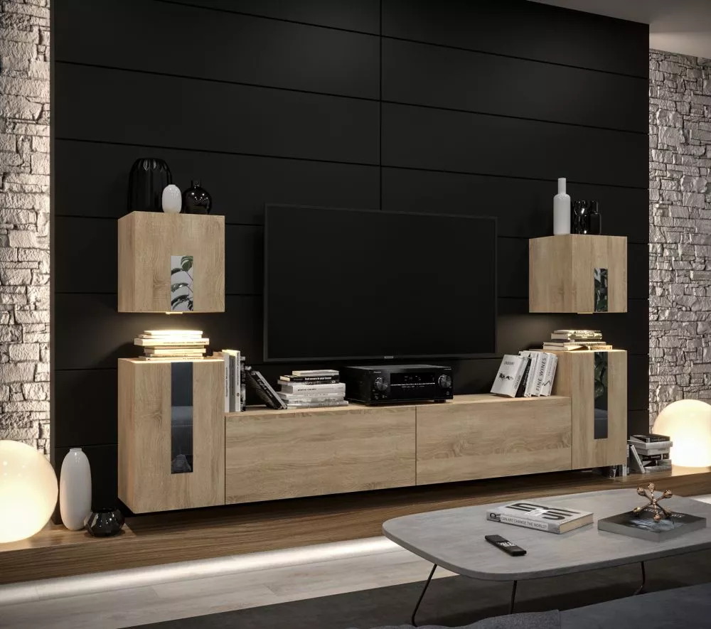 Sekcija New Concept C83 ar LED · Sonoma · 240 × 35 × 120 cm