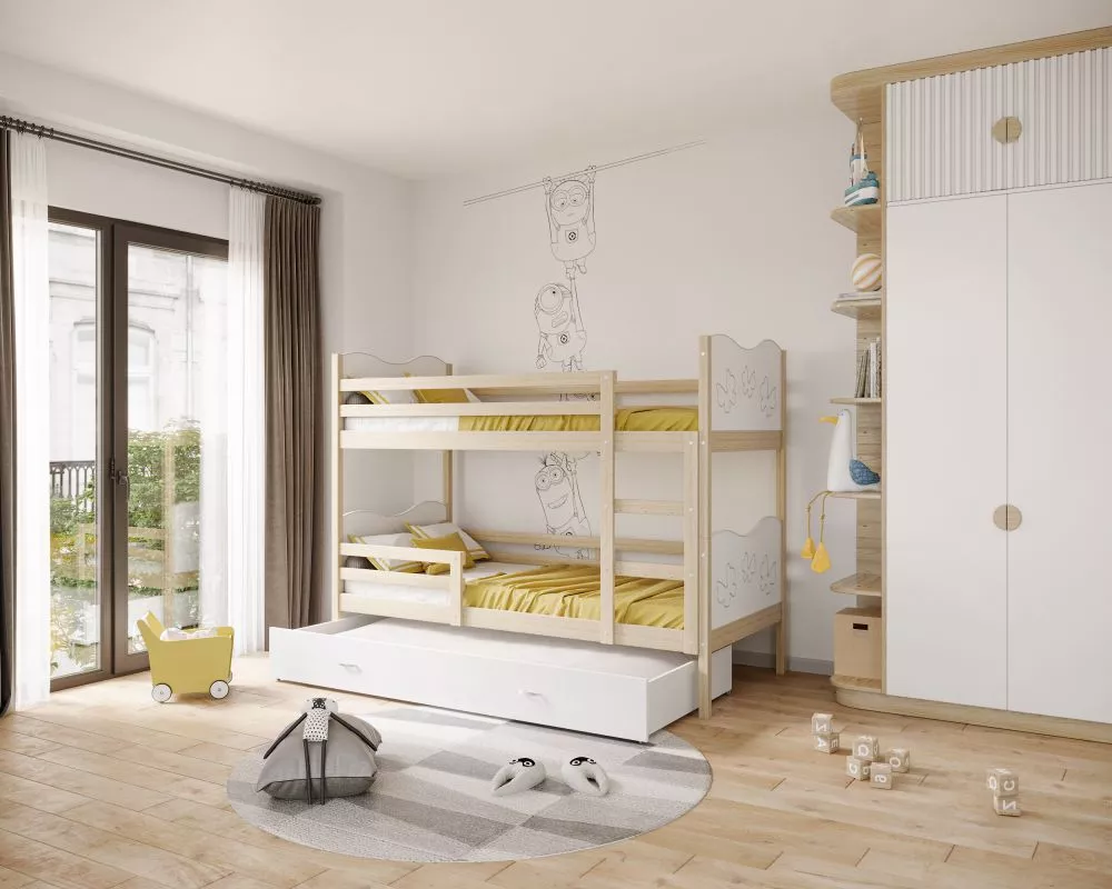 Bērnu gulta Max 3 90x200 ar stelāžām Guļamvietas platums: 90 cm, Guļamvietas garums: 200 cm, · 96 × 208 × 158 cm