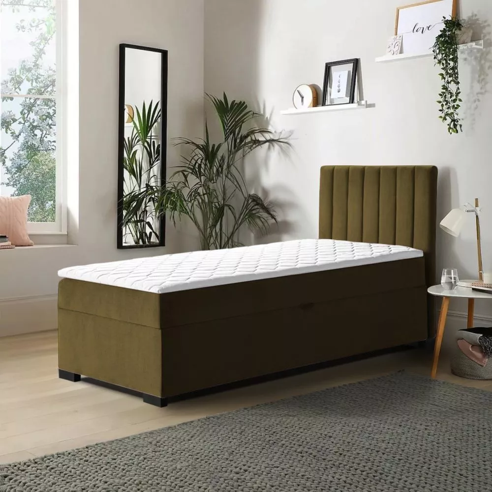 Gulta Eryk 90x200 Boxspring Standard Guļamvietas platums: 90 cm, Guļamvietas garums: 200 cm, · Olīvu · 94 × 207 × 105 cm