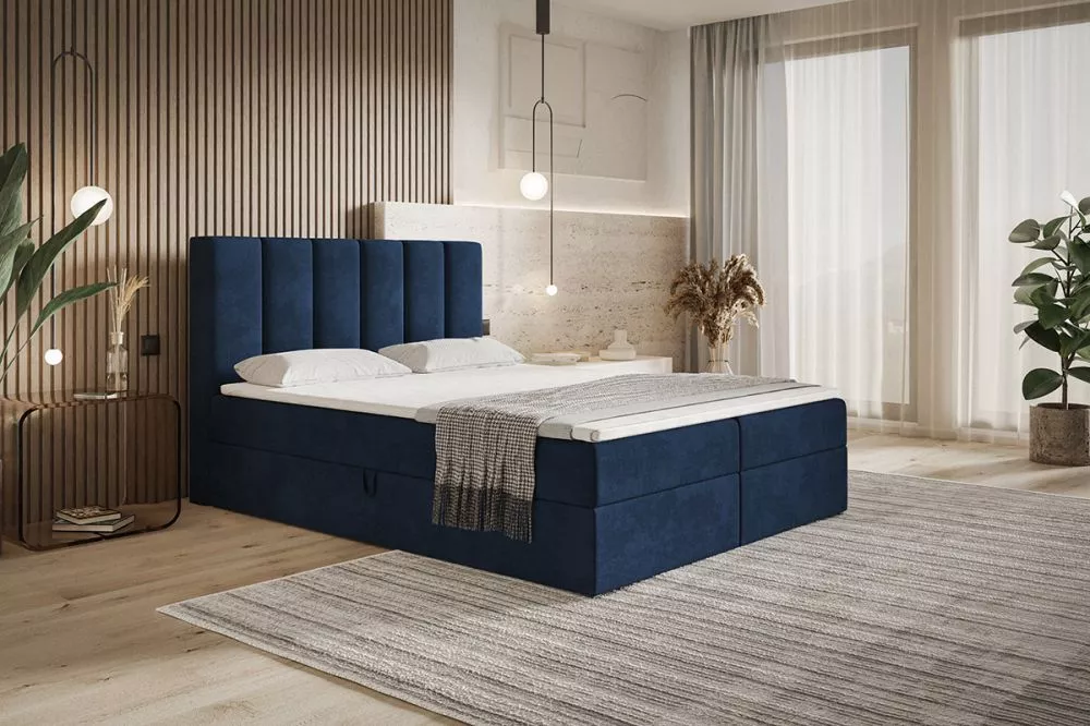 Gulta Box 1 Boxspring standard Guļamvietas platums: 140 cm, Guļamvietas garums: 200 cm, · Zila · 140 × 214 × 112 cm