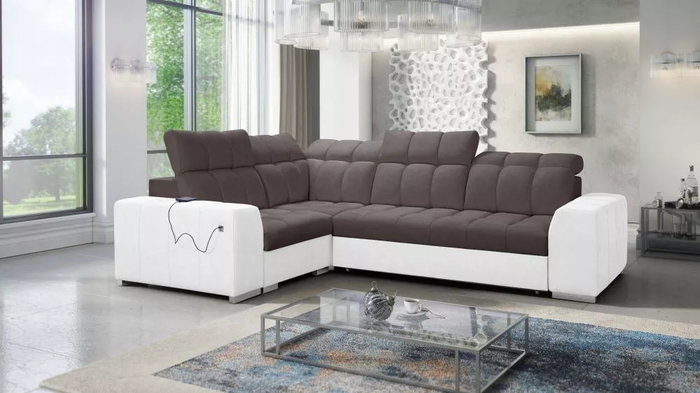 Dīvāns Pagano 2 Premium Standard · Tumši brūns + balts · 209 × 285 × 83 cm