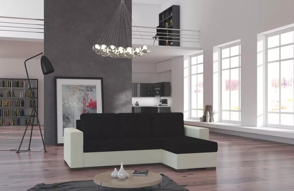 Dīvāns Newark Lux standard · Melns + krēma · 150 × 237 × 90 cm