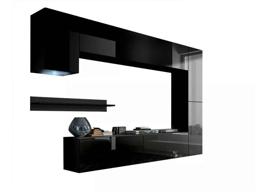 Sekcija Concept 6 ar LED · Melns · 256 × 35 × 166 cm