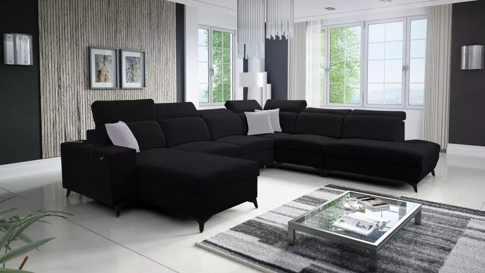 Dīvāns Bartone 10 Mix Standard · Melns · 300 × 361 × 83 cm