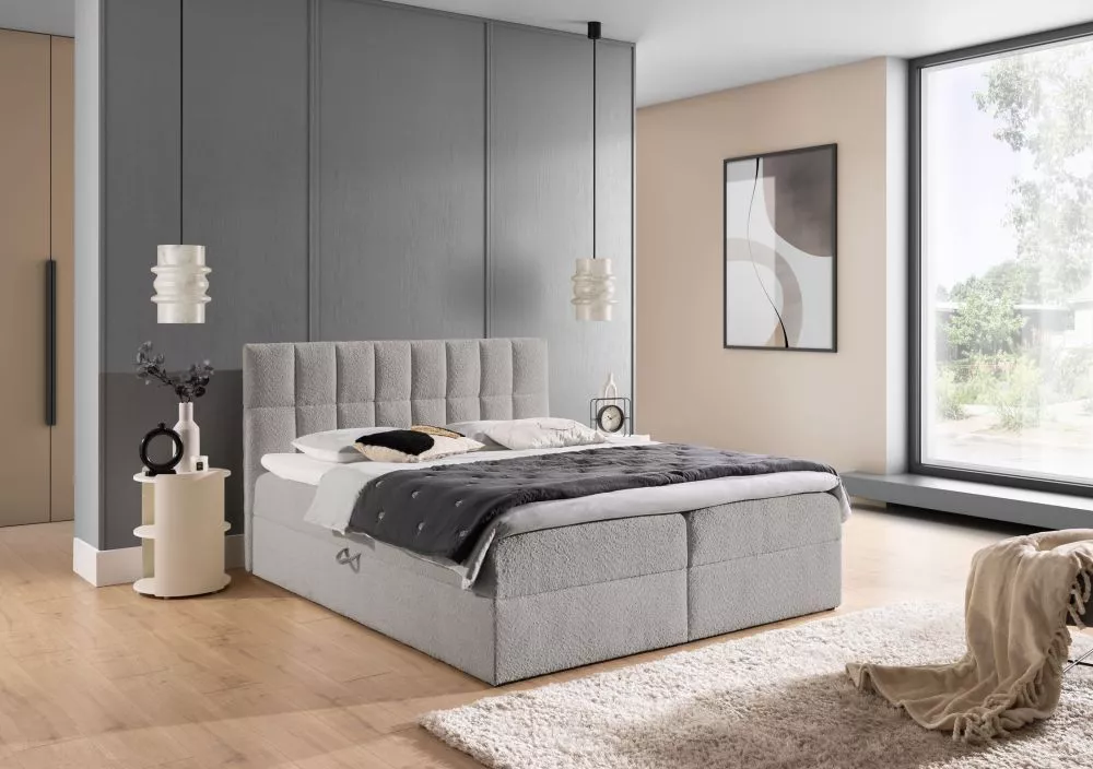 Gulta Panama Boxspring Standard Guļamvietas platums: 160 cm, Guļamvietas garums: 200 cm, · Pelēks · 164 × 208 × 103 cm