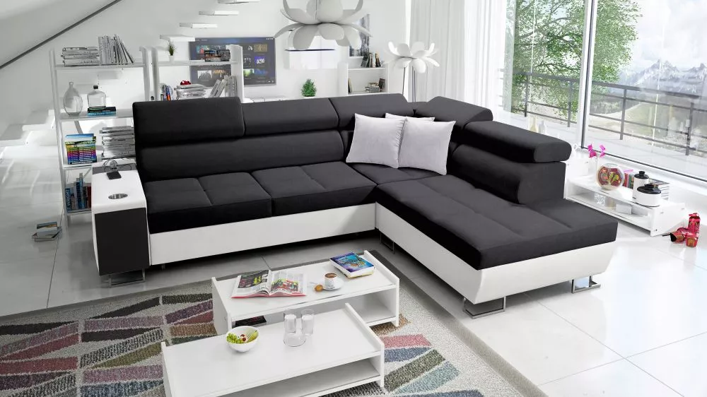 Dīvāns Morena 7 Premium Standard · Melns + balts · 221 × 283 × 84 cm