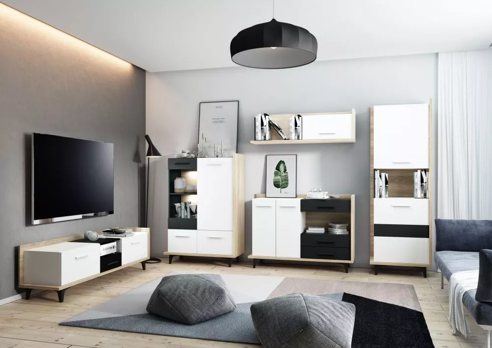 Sekcija Box Z3 Korpusa krāsa: ozols sonoma, Elementu krāsa: melns + balts,