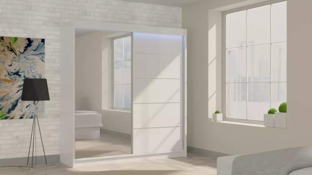 Skapis Makira ar LED · Balts · 200 × 61 × 216 cm