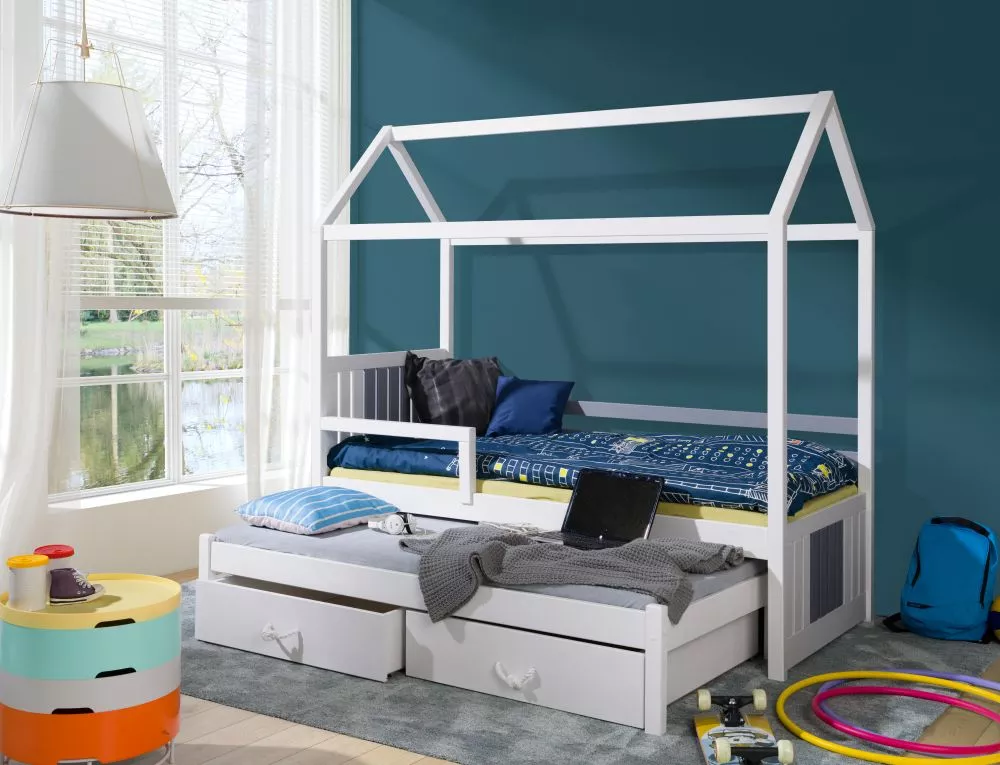 Bērnu gulta Jonas 2 ar stelāžām Guļamvietas platums: 80 cm, Guļamvietas garums: 180 cm, · 87 × 47 × 190 × 186 cm