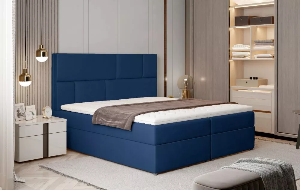Gulta Florence Boxspring Lux standard Guļamvietas platums: 140 cm, Guļamvietas garums: 200 cm, · Zils · 145 × 210 × 124 