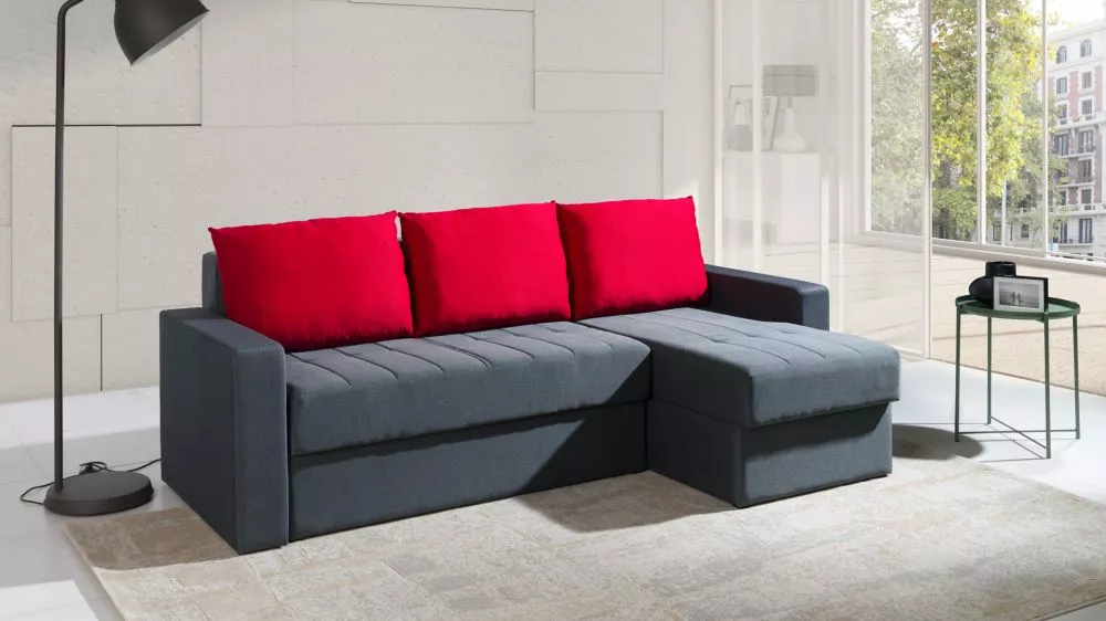 Dīvāns Ines Lux Standard · Pelēks + sarkans · 140 × 233 × 77 cm