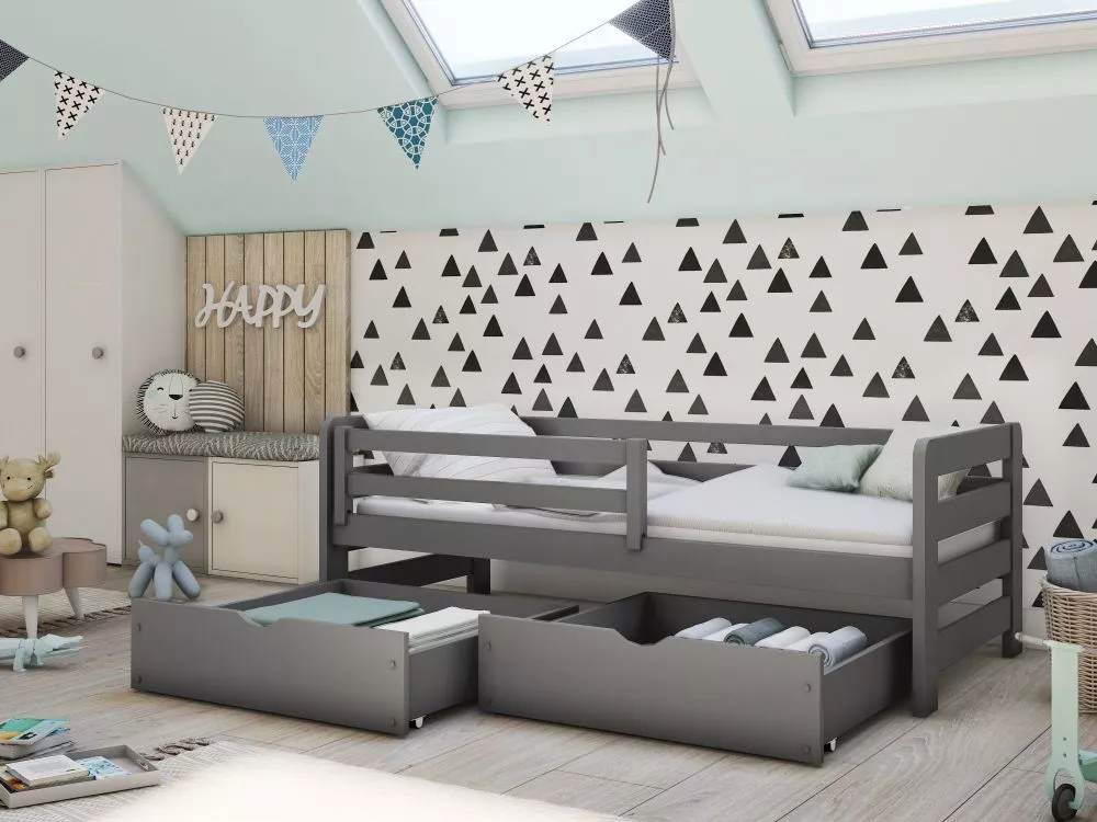 Bērnu gulta Ergo ar stelāžu Guļamvietas platums: 80 cm, Guļamvietas garums: 200 cm, · Grafīts · 87 × 208 × 77 cm