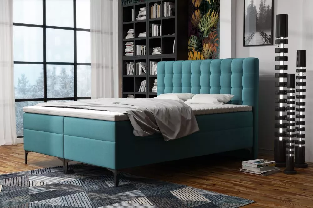 Gulta Arles Boxspring Standard Guļamvietas platums: 180 cm, Guļamvietas garums: 200 cm, · Tirkīzs · 180 × 212 × 116 cm