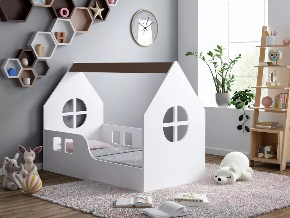 Bērnu gulta House 7 ar stelāžu Guļamvietas platums: 70 cm, Guļamvietas garums: 140 cm, · 70 × 144 × 106 cm