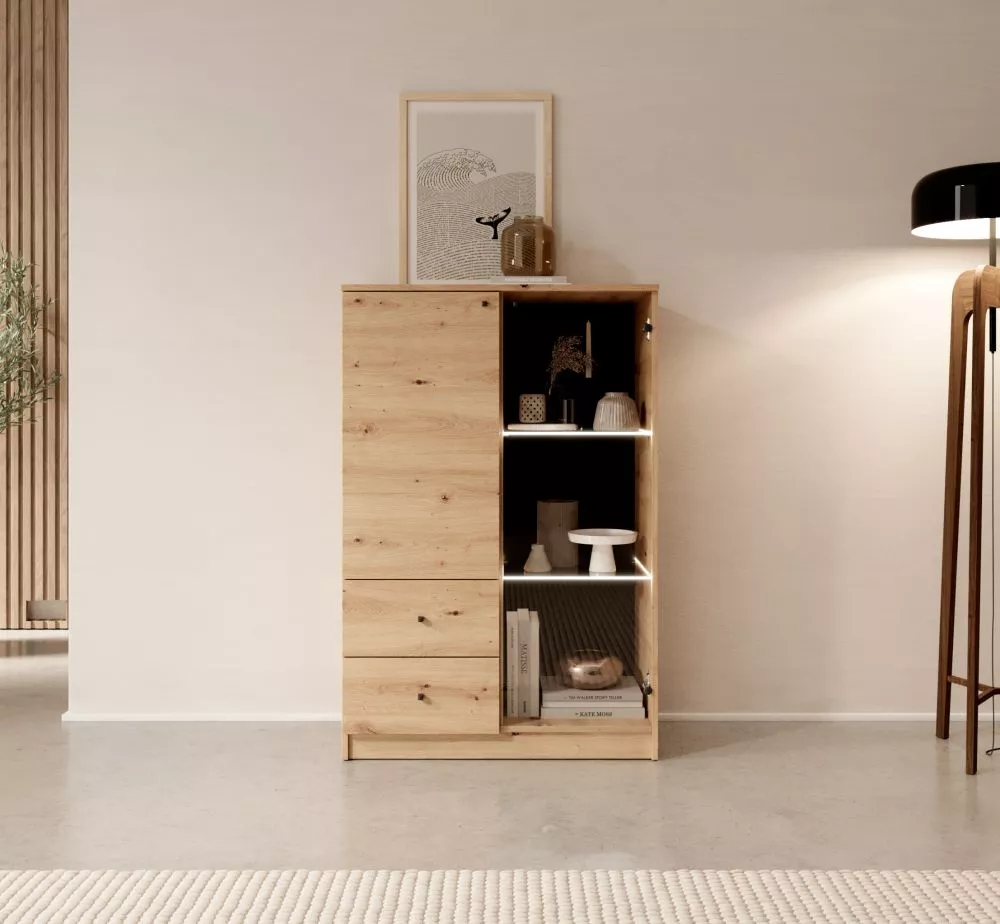 Sekcija Evi 02 ar LED · Ozols artisan · 80 × 40 × 120.5 cm