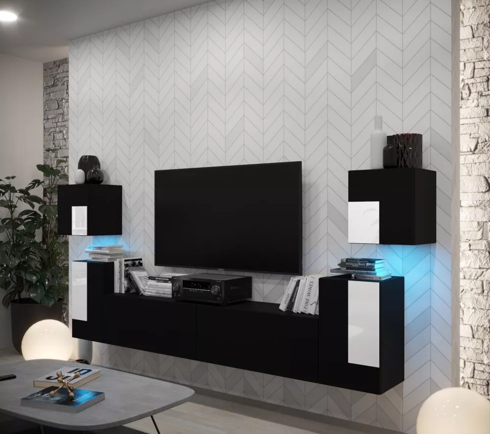 Sekcija New Concept C85 ar LED · Melns · 312 × 35 × 120 cm