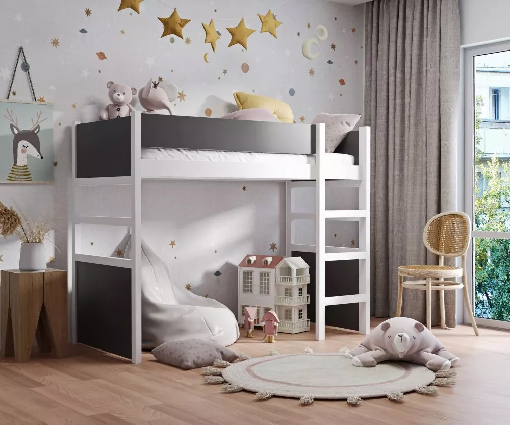 Bērnu gulta Savana 80x180 ar stelāžu Kāpņu puse: Pa labi, Guļamvietas platums: 80 cm, Guļamvietas garums: 180 cm, · 88 ×