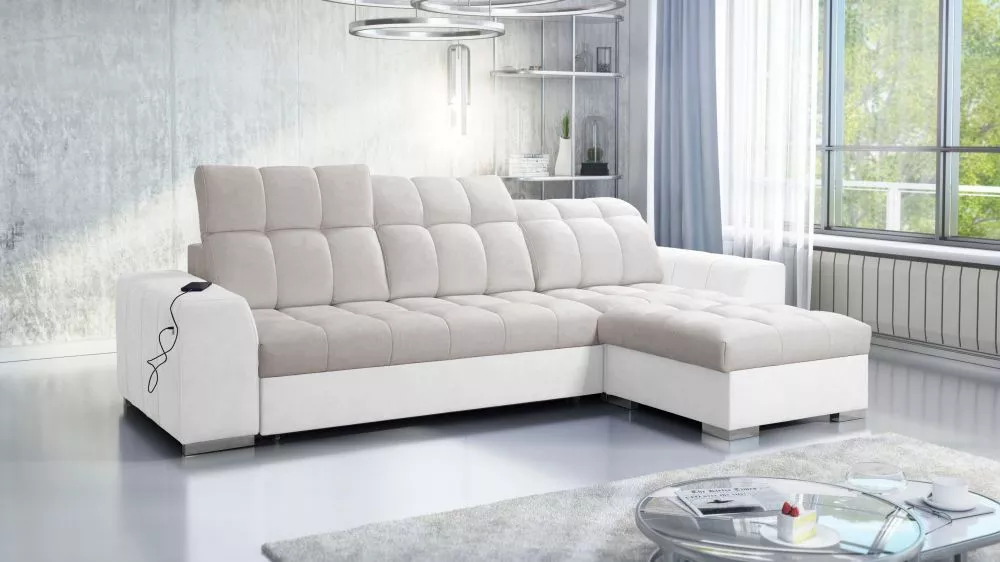 Dīvāns Pagano 1 Premium Standard · Bēšs + balts · 179 × 291 × 83 cm