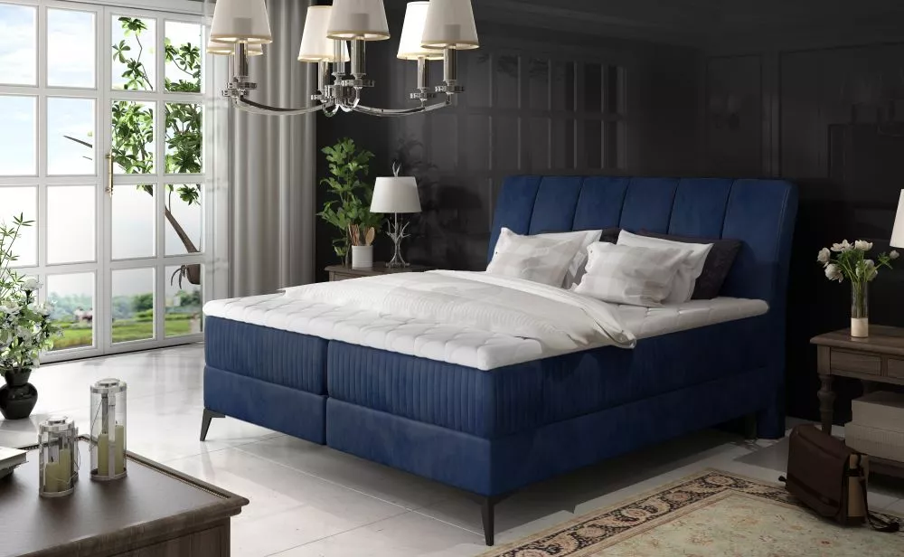 Gulta Aderito Boxspring standard Guļamvietas platums: 160 cm, Guļamvietas garums: 200 cm, · Zils · 163 × 221 × 118 cm