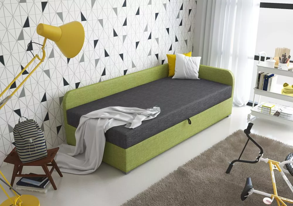 Bērnu gulta Uno Boxspring Standard Puse: kreisā, Guļamvietas platums: 80 cm, Guļamvietas garums: 200 cm, · Pelēks + zaļš