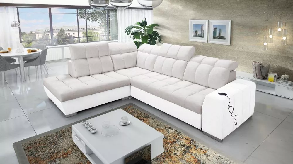 Dīvāns Pagano 7 Premium Standard · Bēšs + balts · 225 × 285 × 83 cm