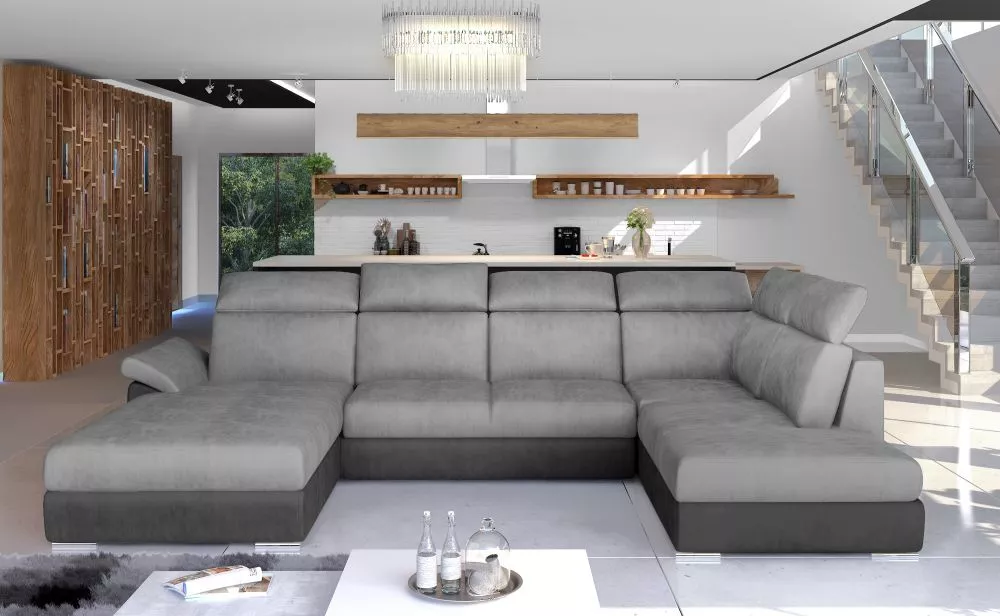 Dīvāns Evanell Premium standard · Pelēks + tumši pelēks · 216 × 330 × 102 cm
