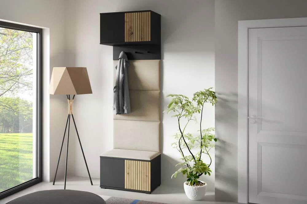 Apavu plaukts Ross 5 Trinity Korpusa krāsa: melns + ozols artisan, · 70 × 225 × 40 cm